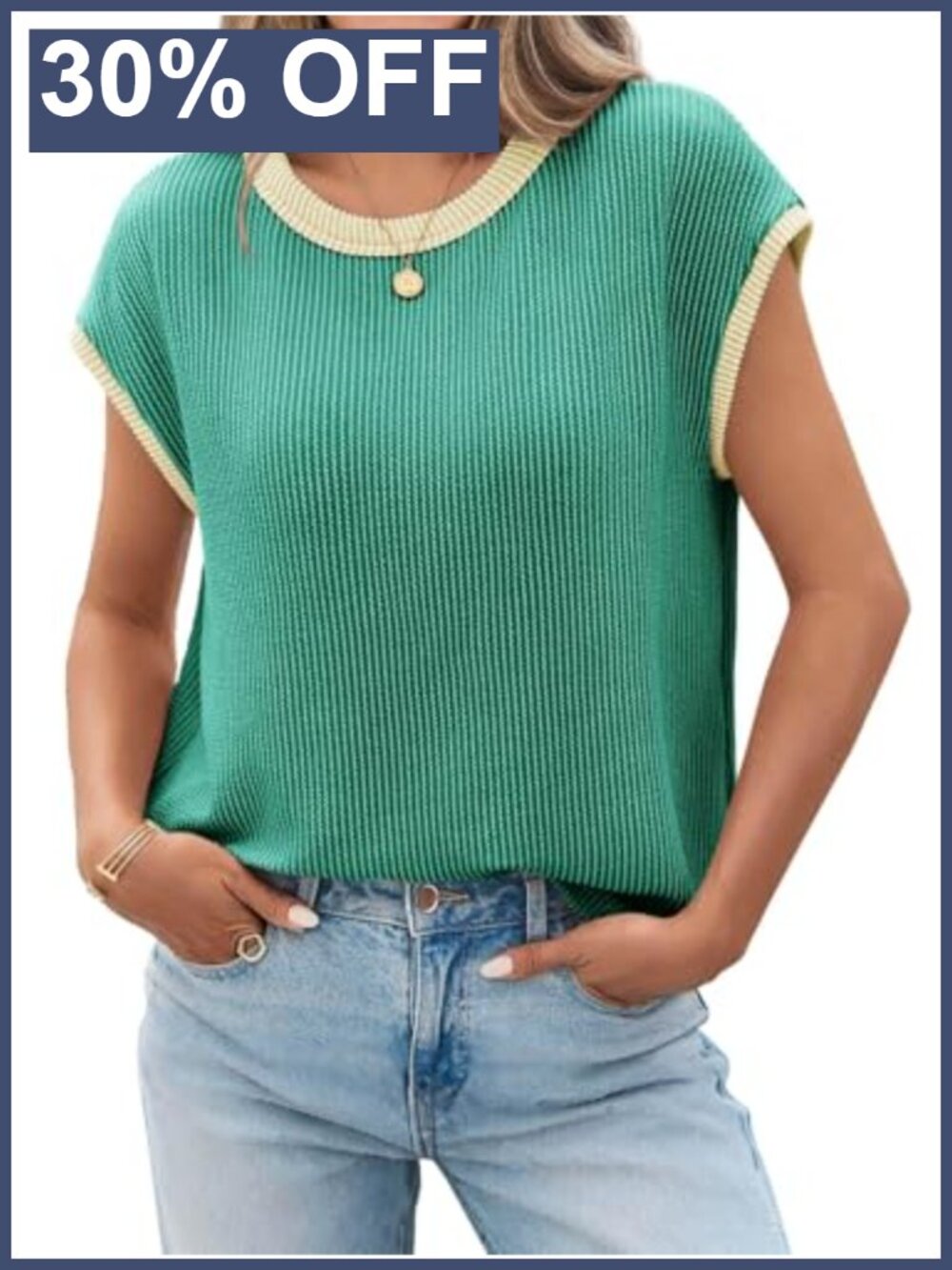 Cap Sleeve Ribbed Knit Loose Fit Casual T Shirt Summer Tee